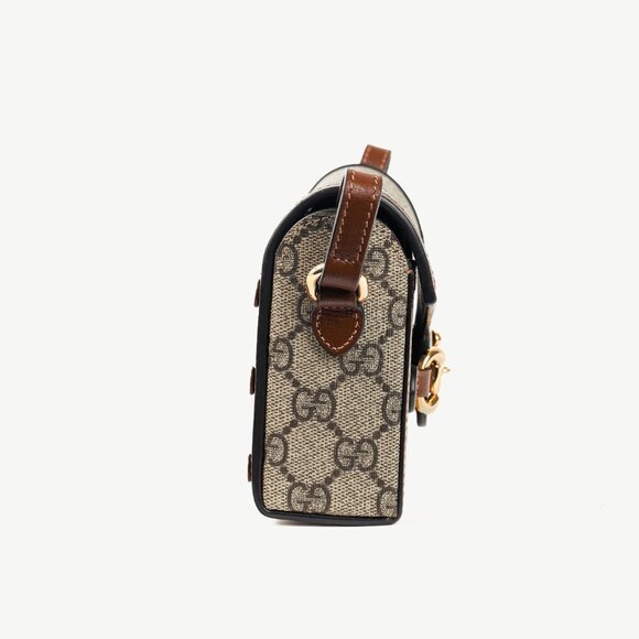 Gucci "Gucci Horsebit 1955" Beige & Dark Brown GG Supreme Mini Bag - Picture 3 of 13